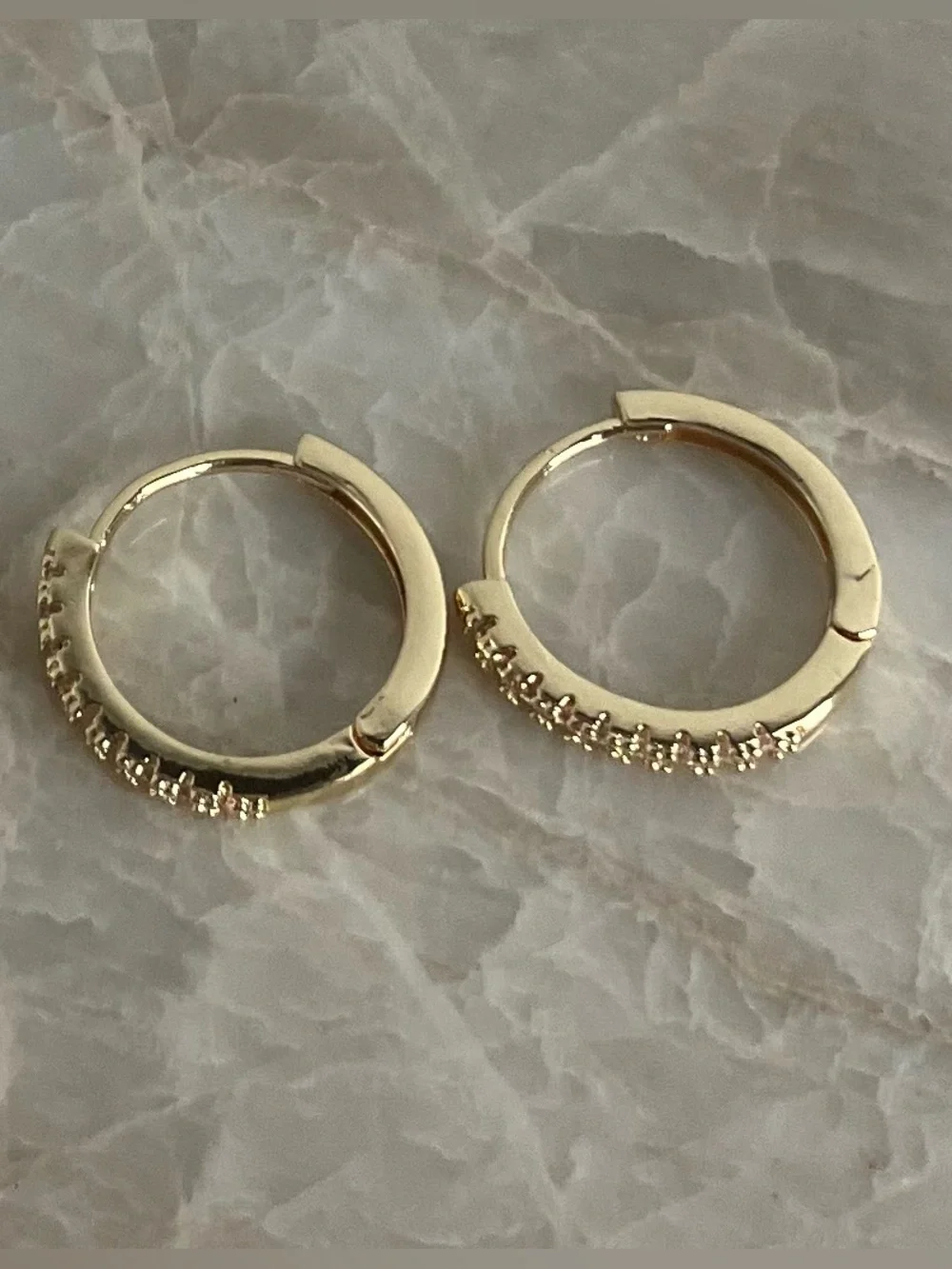 14K Gold Plated CZ Huggie Hoop Earrings 14mm | Dainty Sparkle | Hypoallergenic